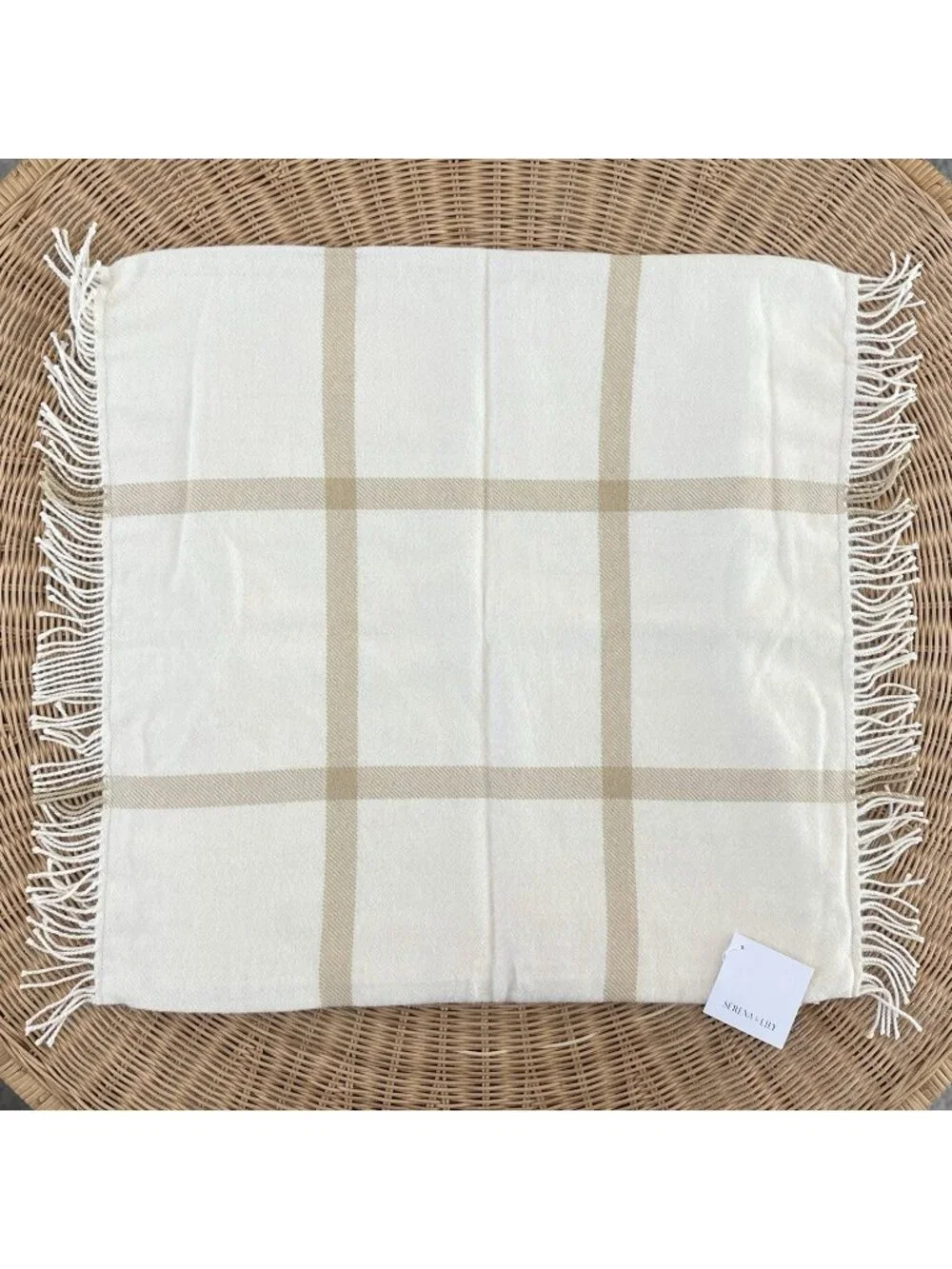 NEW Serena & Lily Avery Alpaca Pillow Cover (24” SQ)-Ivory Beige/Wheat Brown
